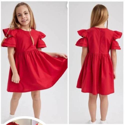 پیراهن قرمز نخ کتان ترک DEFACTO فقط 7تا 8 سال