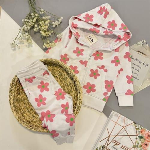 ست سوشرت شلوار گل گلی برند H&M از 2 تا 4 سال