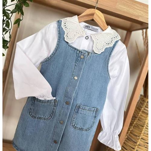 دو تکه شومیز و سارافون جین ترک ZARA از 2 تا 4 سال