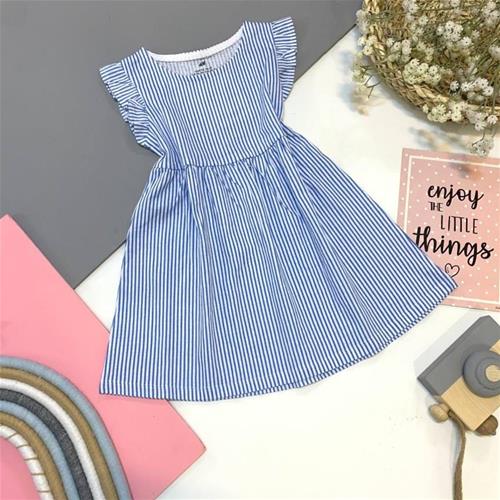 پیراهن نخی آبی برند H&M از سایز 1/5 سال تا 6 سال