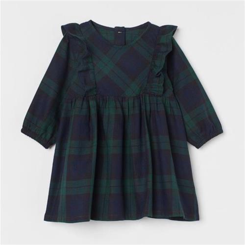 پیراهن دخترانه سبز  چهارخونه برند H&M از 4 ماه تا 4 سال