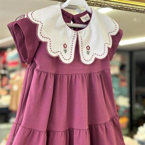 پیراهن بنفش یقه BB گلدوزی ترک OZZY از سایز 3 تا 7