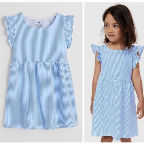 پیراهن نخی آبی برند H&M از سایز 1/5 سال تا 6 سال