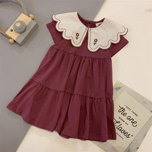 پیراهن بنفش یقه BB گلدوزی ترک OZZY از سایز 3 تا 7