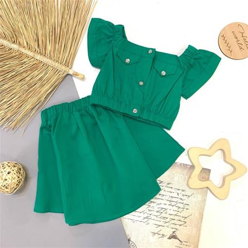 ست کراپ دامن سبز BLUSTAR از سایز 2تا 6 سال