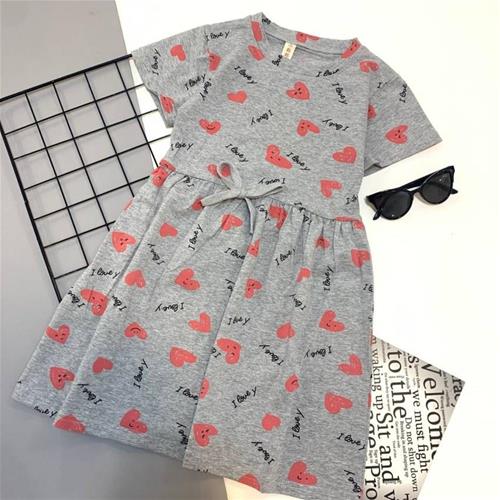 پیراهن طوسی قلب قلبی وارداتی XIAM820 از سایز 7 تا 10 سال